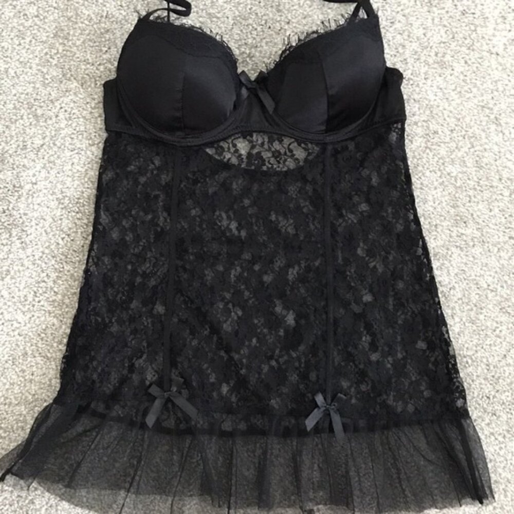 Rampage Intimates Babydoll Womens L Black Sheer Lingerie Lace Underwire Push Up